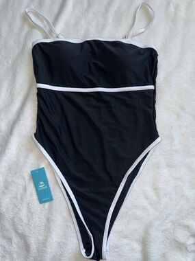 Cupshe Black One-Piece Swimsuit with White Trim
